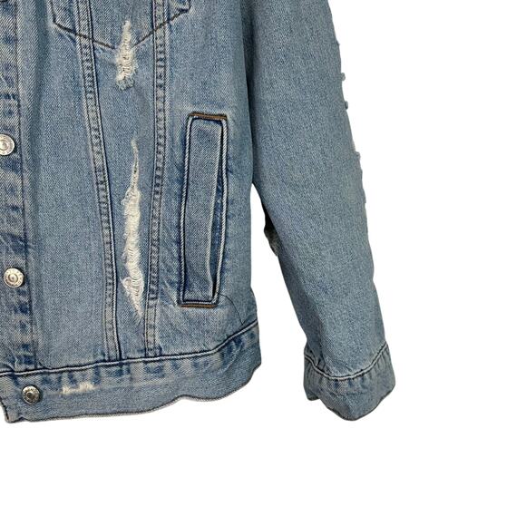 Topshop Light Denim Super Distressed Button Front Jean Jacket - Picture 3 of 8